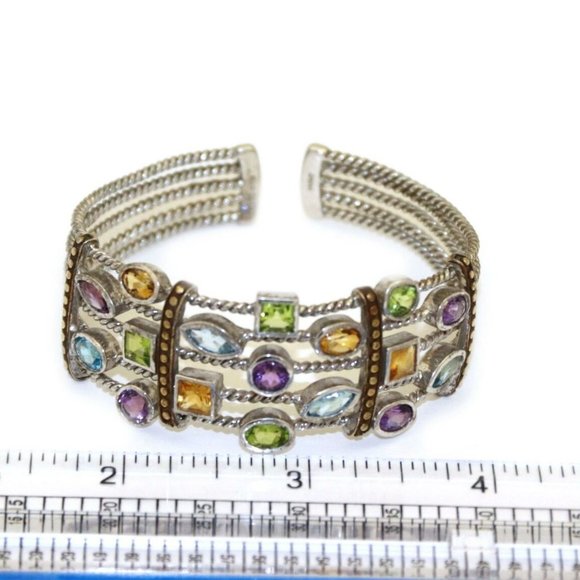 Vintage 925 Silver & Gems 4pcs Cuff Bracelet&Rings - Picture 4 of 9